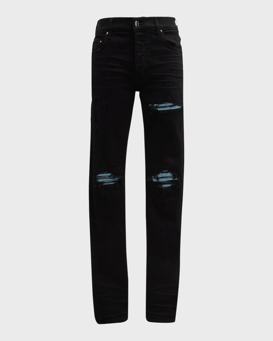 Amiri Men's MX1 Suede-Patch Skinny Jeans Enforce Records